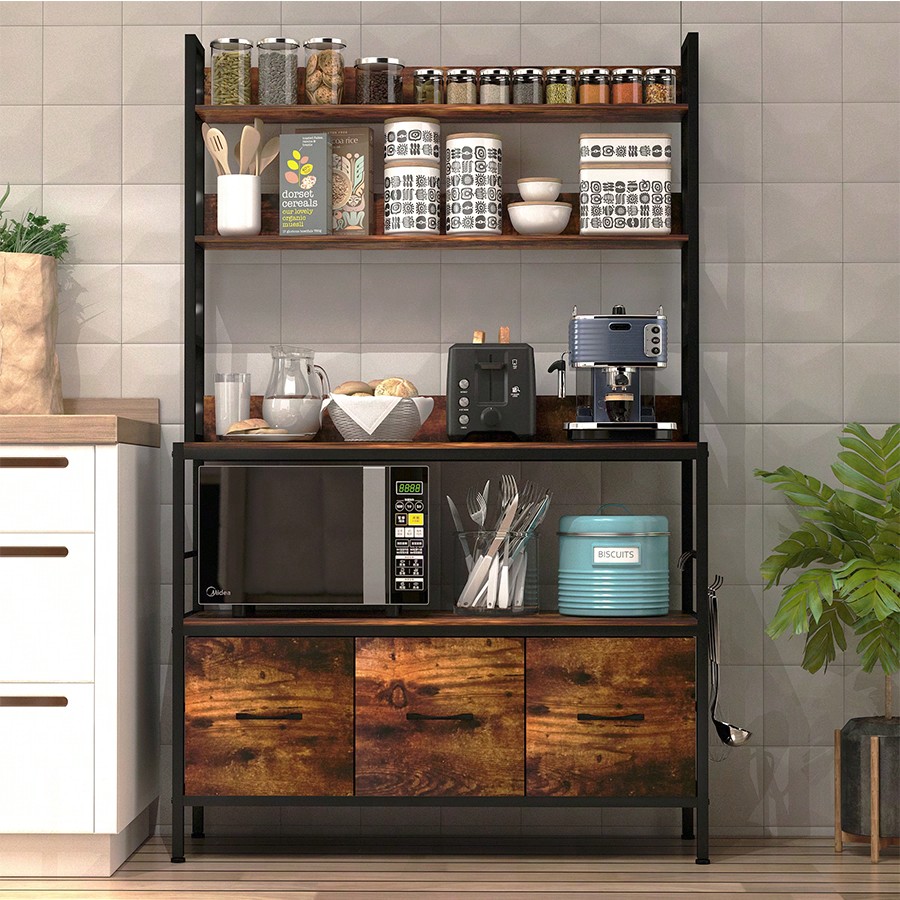 Kitchen Baker - Kitchen Bakers Rack With 3 Baskets,5-Tier