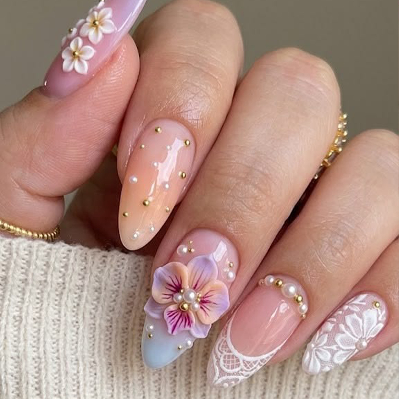Decorating Tip Set - 24Pcs Press on Nails Pink Gradient