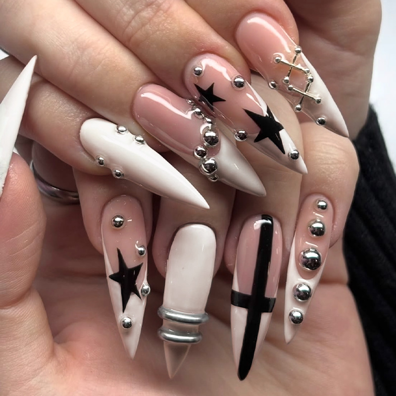 24pcs Long Stiletto False Nail - Decorating Tip Set 评论和价格