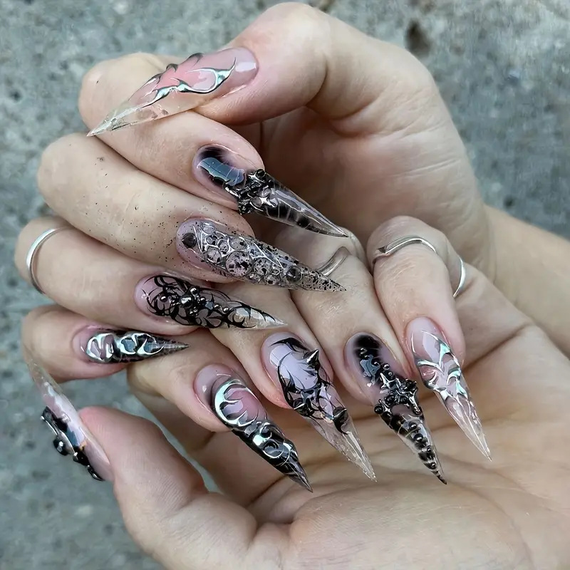 24pcs Long Stiletto False Nail - Decorating Tip Set 评论和价格