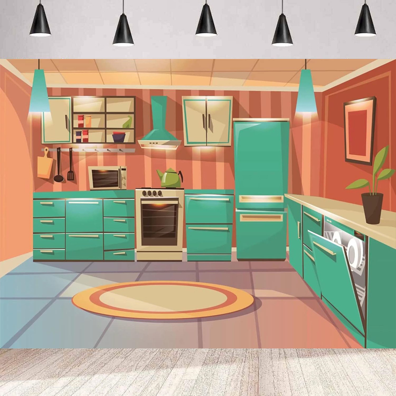Photography Backdrop Cartoon K - Kitchen Baking Cupboard 评论和价格