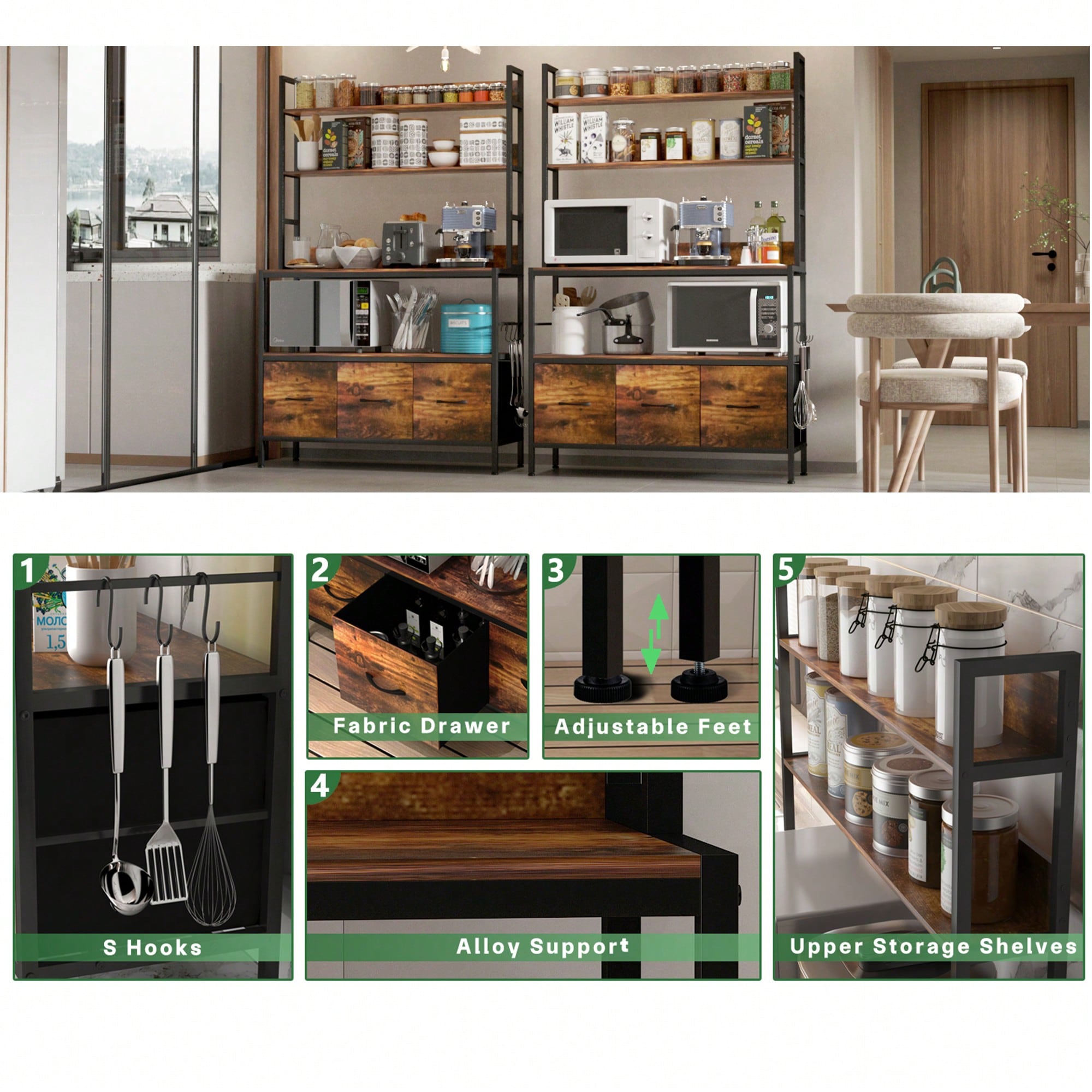 Kitchen Bakers Rack With 3 Bas - Kitchen Baker 评论和价格