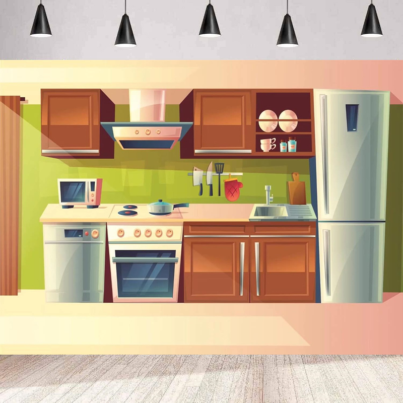 Photography Backdrop Cartoon K - Kitchen Baking Cupboard 评论和价格
