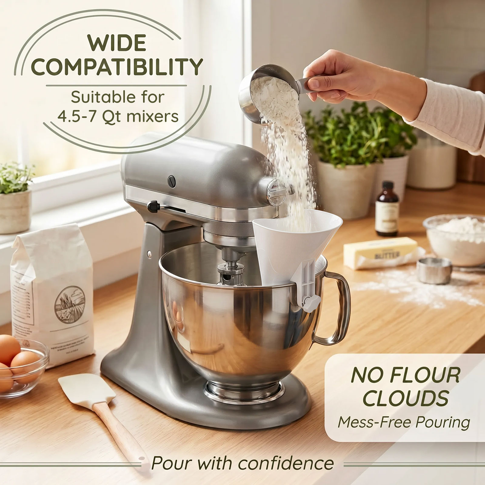 Spill Proof Flour Funnel for 4 - Kitchen Baking Mixer 评论和价格